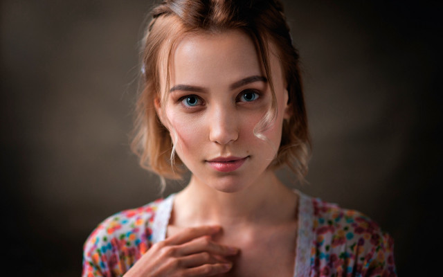 Woman floral dress bun blurry free wallpaper for desktop - medium preview image