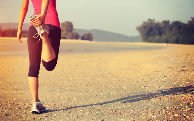 Woman running beach shadows sunset free wallpaper for desktop - medium preview image
