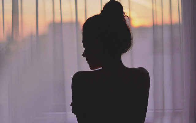 Woman sunset backlighting curtains silhouette free wallpaper for desktop - medium preview image