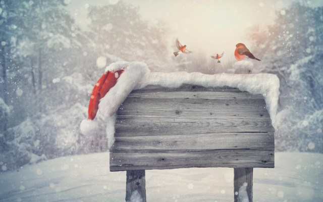 Wooden sign santa hat snow free wallpaper for desktop - medium preview image