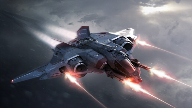 Futuristic fighter jet clouds lights free wallpaper for desktop - medium preview image