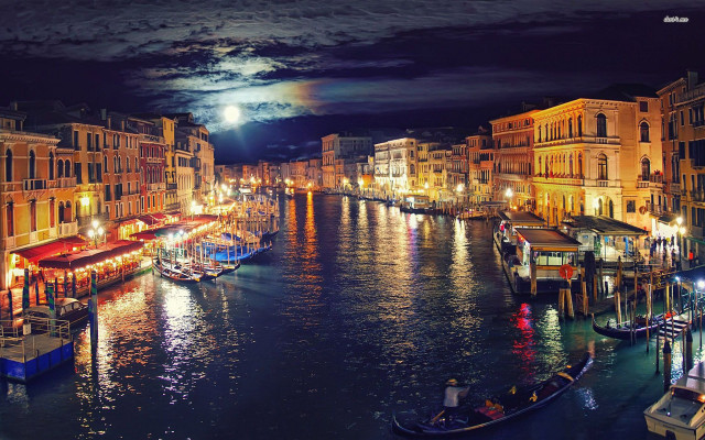 River boats full moon city free wallpaper for desktop - medium preview image