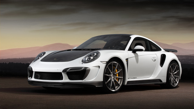 White porsche sports car dusk free wallpaper for desktop - medium preview image