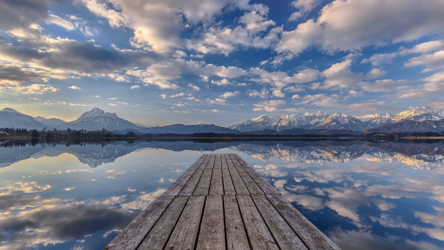Docked lake mountains clouds sky free wallpaper for desktop - medium preview image