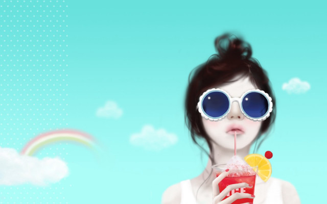Woman sunglasses drink rainbow summer free wallpaper for desktop - medium preview image