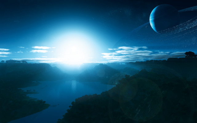 Blue sky sun clouds water free wallpaper for desktop - medium preview image