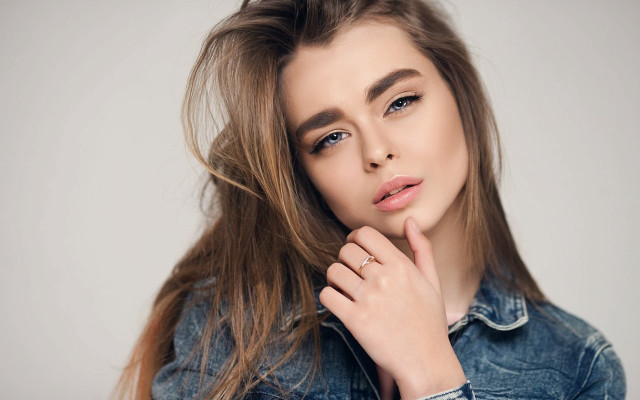 Elina karimova denim shirt blue free wallpaper for desktop - medium preview image