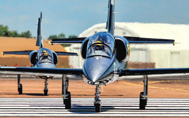 Blue jet runway polished photorealism free wallpaper for desktop - medium preview image