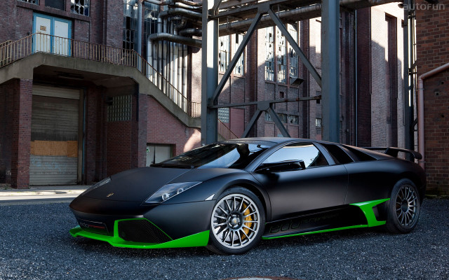 Black green sportscar building staircase free wallpaper for desktop - medium preview image