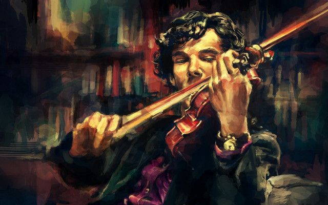 Man playing violin room bookshelves free wallpaper for desktop - medium preview image