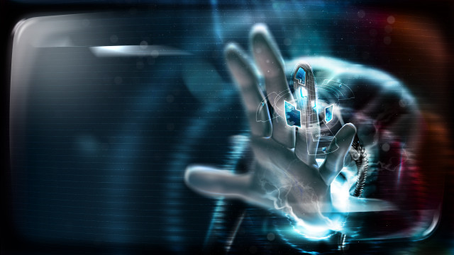 Hand reaching tv blue red free wallpaper for desktop - medium preview image