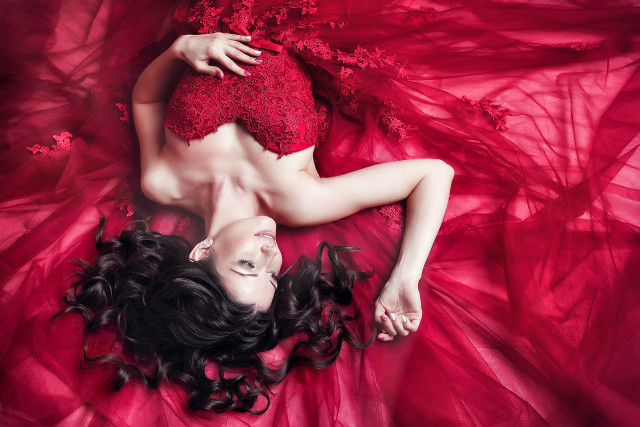 Woman lying red dress rococo free wallpaper for desktop - medium preview image