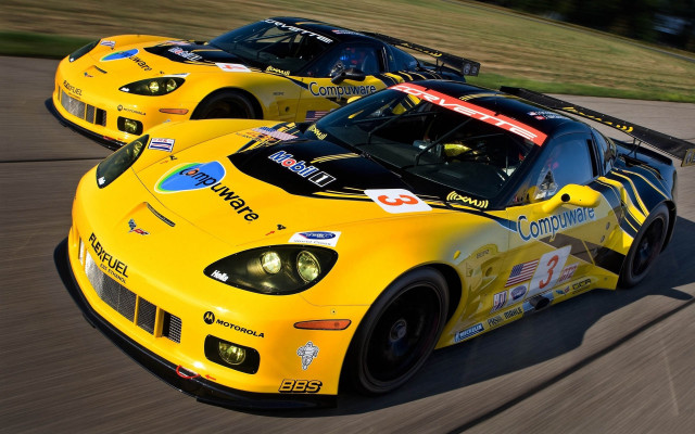 Yellow sports cars race track free wallpaper for desktop - medium preview image