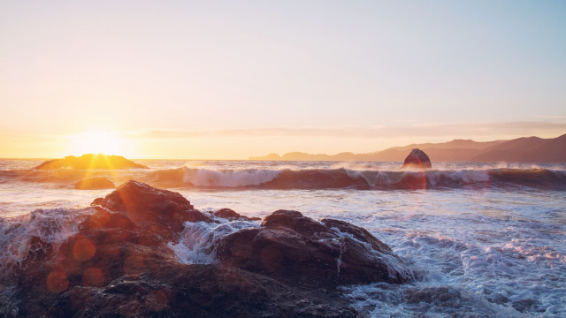 Surfing wave planet sunset beach free wallpaper for desktop - medium preview image