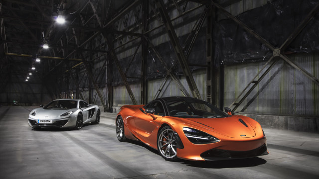 Orange sports cars garage matte free wallpaper for desktop - medium preview image