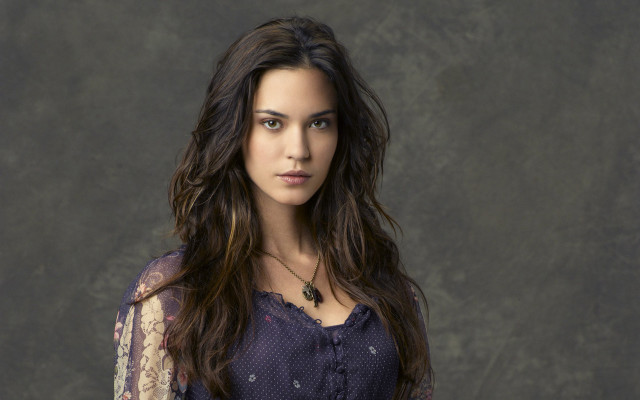 Woman longhair purpleshirt gothicportrait browneyes free wallpaper for desktop - medium preview image