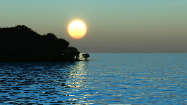 Sunset moonlight island tree water free wallpaper for desktop - medium preview image
