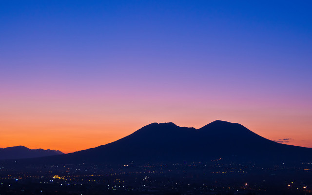Mountain sunset city lights aurora free wallpaper for desktop - medium preview image