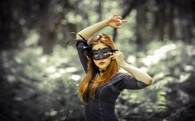Gothic woodland masked woman portrait free wallpaper for desktop - medium preview image