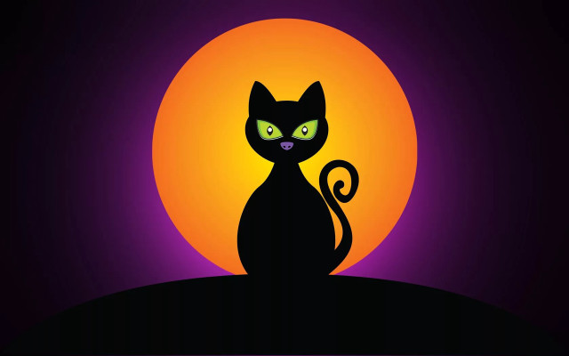 Black cat full moon green free wallpaper for desktop - medium preview image