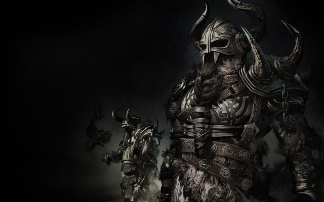 Horned man armor fantasy sword free wallpaper for desktop - medium preview image