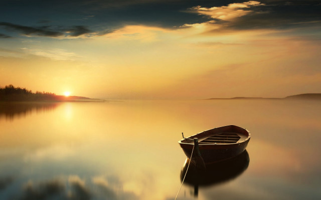 Boat sunset water mountain horizon free wallpaper for desktop - medium preview image