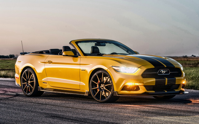 Yellow mustang convertible road field free wallpaper for desktop - medium preview image