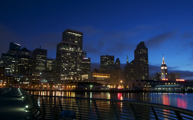 City skyline night bridge river #39 free wallpaper for desktop - medium preview image