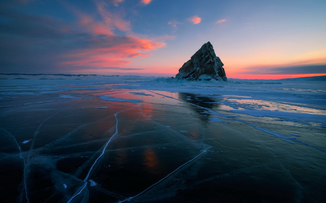 Frozen lake rock formation sunset free wallpaper for desktop - medium preview image