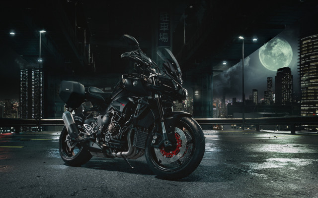 Motorcycle night cityscape fullmoon starrysky free wallpaper for desktop - medium preview image