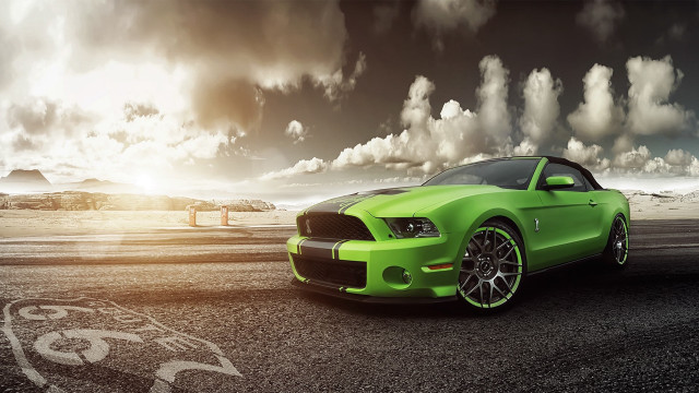 Green mustang cloudy sky sunset #2 free wallpaper for desktop - medium preview image
