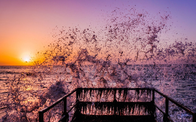 Wave rail sunset boat autumn free wallpaper for desktop - medium preview image