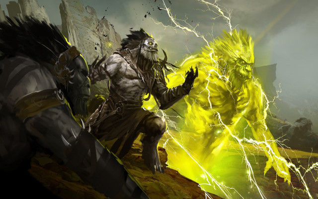 Horned man demon lightning storm free wallpaper for desktop - medium preview image