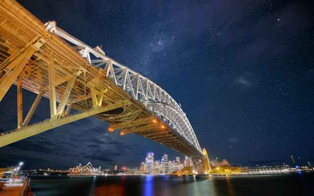 Bridge water starry sky city free wallpaper for desktop - medium preview image