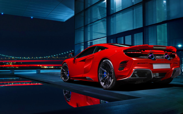 Red sports car night bridge free wallpaper for desktop - medium preview image
