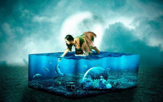 Woman ocean shark surrealism animals free wallpaper for desktop - medium preview image