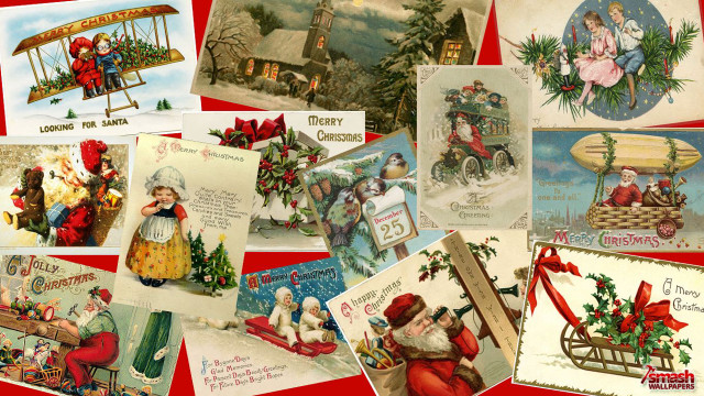 Christmas cards collage santa holiday free wallpaper for desktop - medium preview image