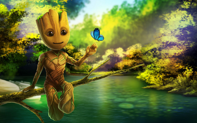 Cartoon character butterfly forest river free wallpaper for desktop - medium preview image