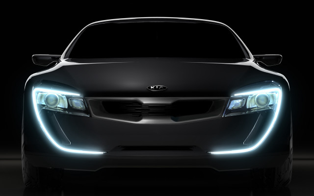 Car bright headlight dark background free wallpaper for desktop - medium preview image