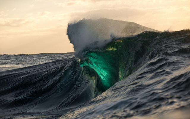 Large wave green light edge free wallpaper for desktop - medium preview image