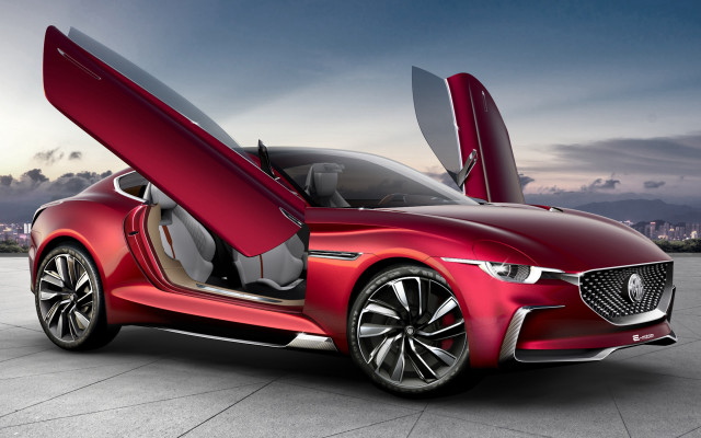 Red car doors open city free wallpaper for desktop - medium preview image