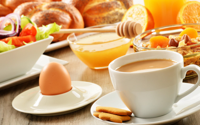 Coffee food table oranges bread free wallpaper for desktop - medium preview image