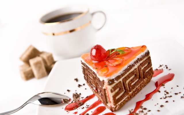 Cake cherry plate spoon coffee free wallpaper for desktop - medium preview image