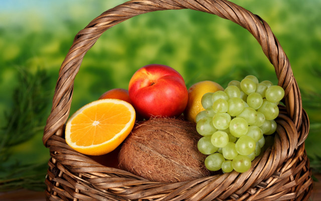 Basket fruit orange apple kiwi free wallpaper for desktop - medium preview image