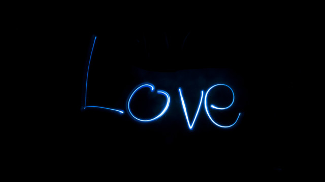 Neon love dark blue hologram free wallpaper for desktop - medium preview image