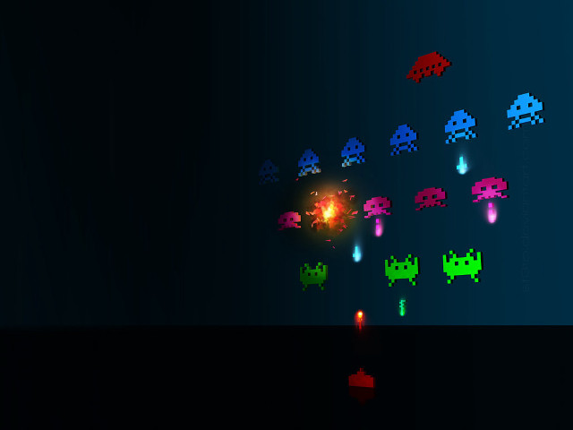 Pixel art colorful shapes dark free wallpaper for desktop - medium preview image