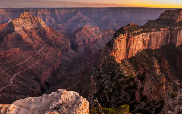 Cliff overlooking canyon sunset matte free wallpaper for desktop - medium preview image