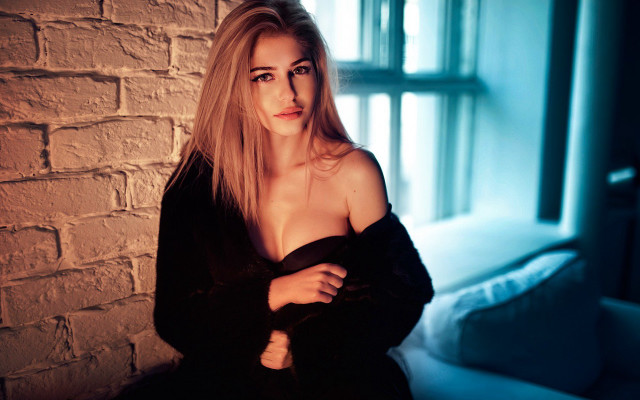 Romantic woman black dress brick free wallpaper for desktop - medium preview image