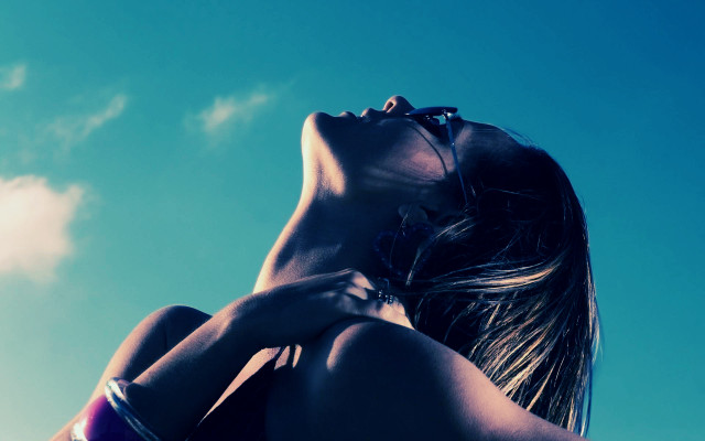 Woman bikini blowing hair outdoors free wallpaper for desktop - medium preview image