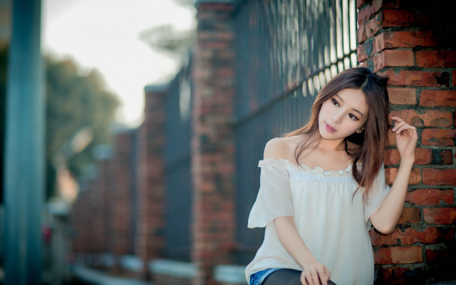 Woman brick wall portrait cosplay free wallpaper for desktop - medium preview image